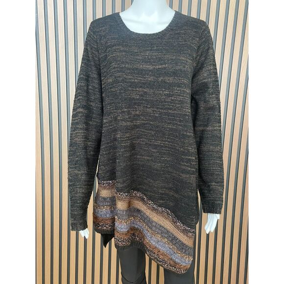 Soft Surroundings Raku Women's Sweater Tunic Asymmetric Hem Wool Blend L Brown - Picture 1 of 8
